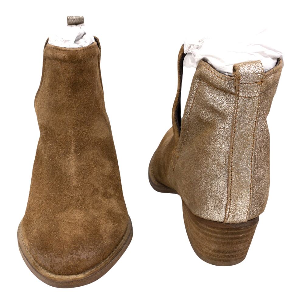 Diba True  Stop By Almond Toe Pull On Brown Metallic Gold Leather Ankle Boots 6 - Picture 6 of 6